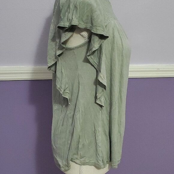 Rewind Aqua Stream Smocking Flutter Sleeves Flowy Boho Top - Picture 4 of 9